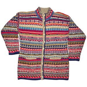 Segrets Sun Prints Women's Medium Shetland Wool Fair Isle Cardigan Sweater